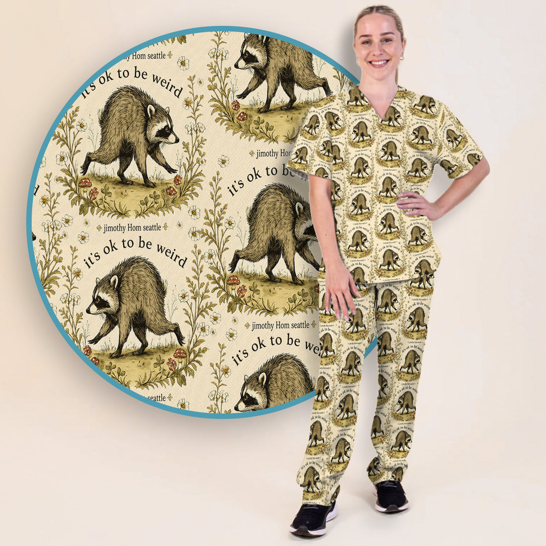 It's OK To Be Weird with Jimothy Scrub Set, Scrub Pants and V Neck Top