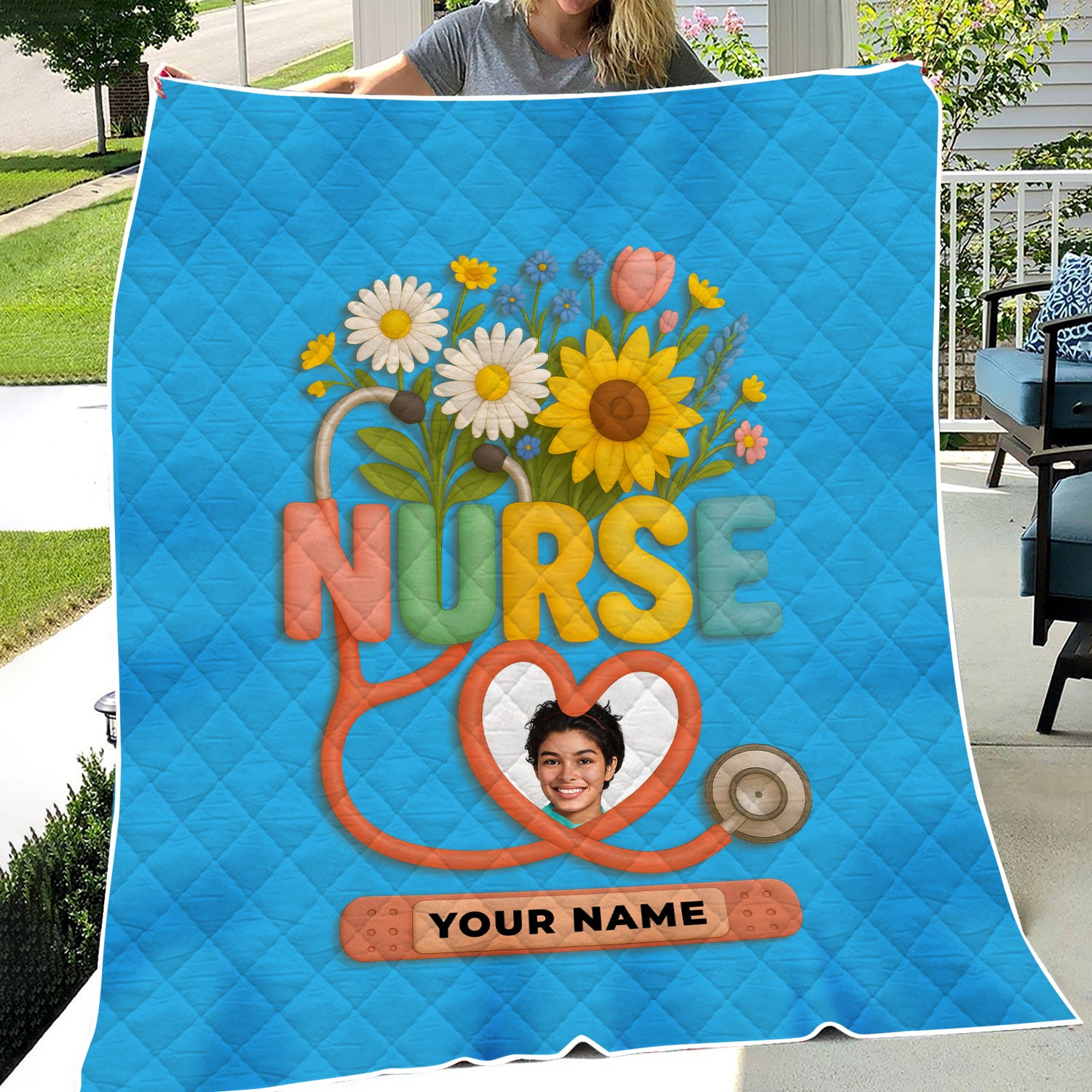 Personalized Nurse Floral Graduation Blanket - Custom Photo & Name with Stethoscope for RN LPN CNA Gift - Multiple Color Options Available Keepsake