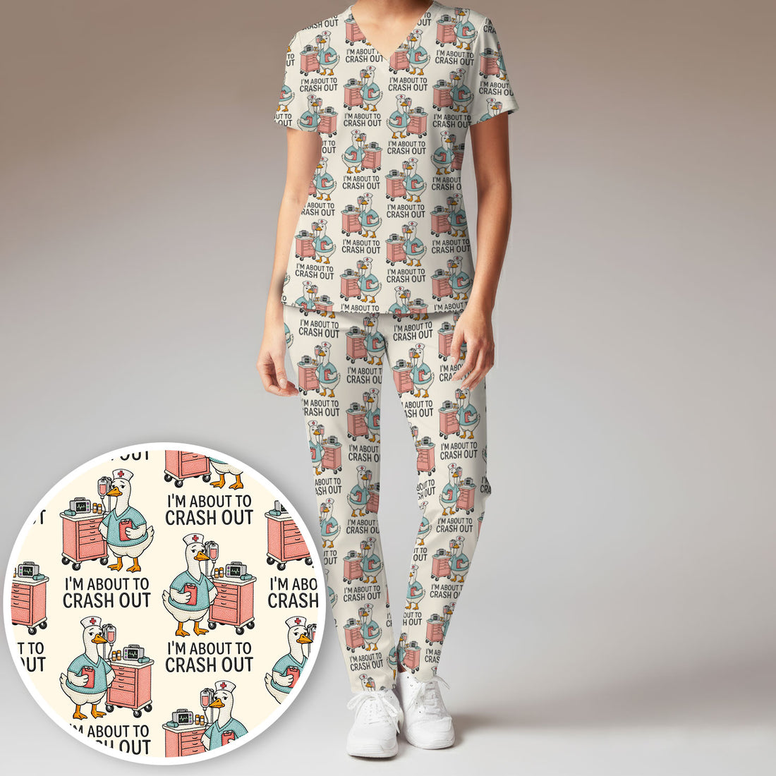 Funny Nurse Goose Crash Out Pattern Scrub Set, Nurse Uniform Scrubs Set