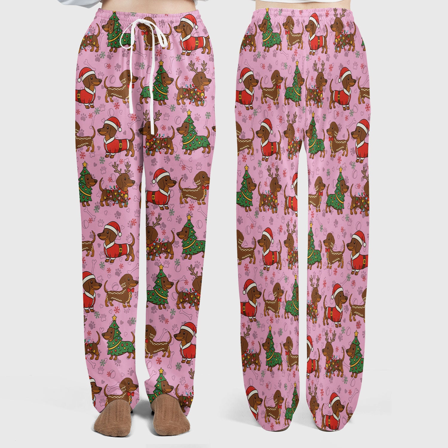 Christmas Weenie Dog Scrub Sets - Xmas Dachshund Scrub Pants - Cute Sausage Puppy V Neck Top - Breathable Med Uniform