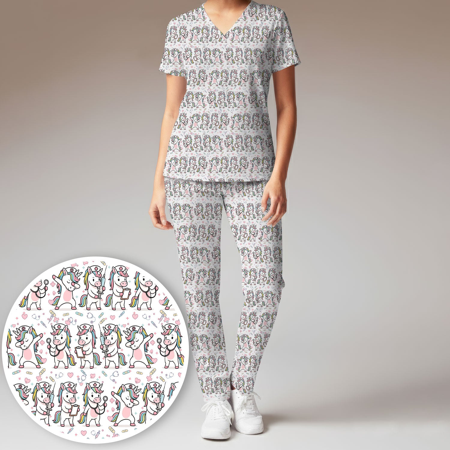 Cute Unicorn Nurse Scrub Set, Playful Medical Cartoon Nursing Shirt, Breathable Fabrics Nurse Uniform