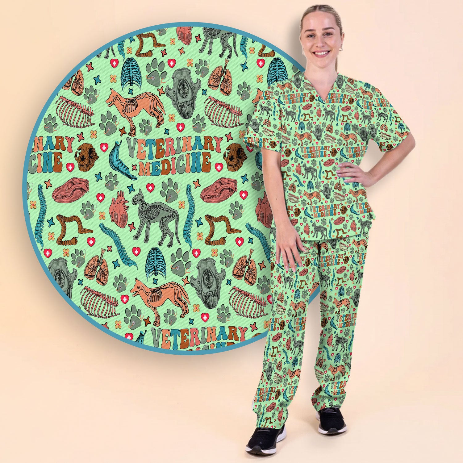 Vet Tech Scrub Set - Veterinary Medicine Scrubs Pants and V Neck Top - Animal Medical Uniform for Women Nurse Gift