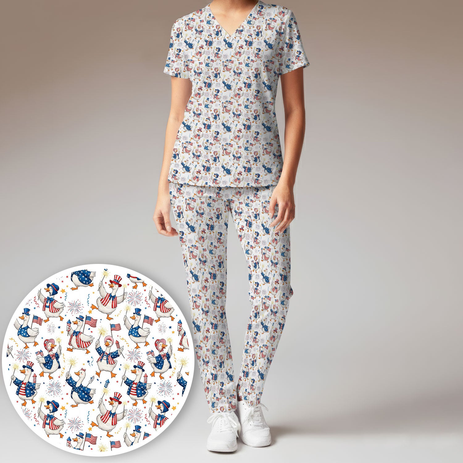 Goose America Medical Print Scrub Set, Breathable Fabrics Nursing Uniform