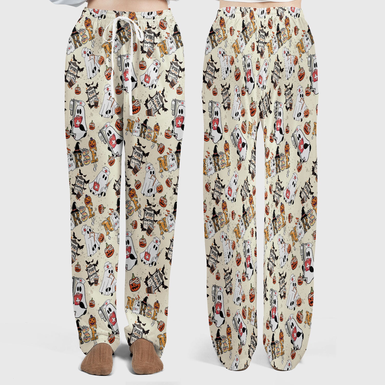 Halloween Women's Scrub Sets - Spooky But Still Charting Boo Nurse - Funny Scrub Pants and V Neck Top - Breathable Med Uniform