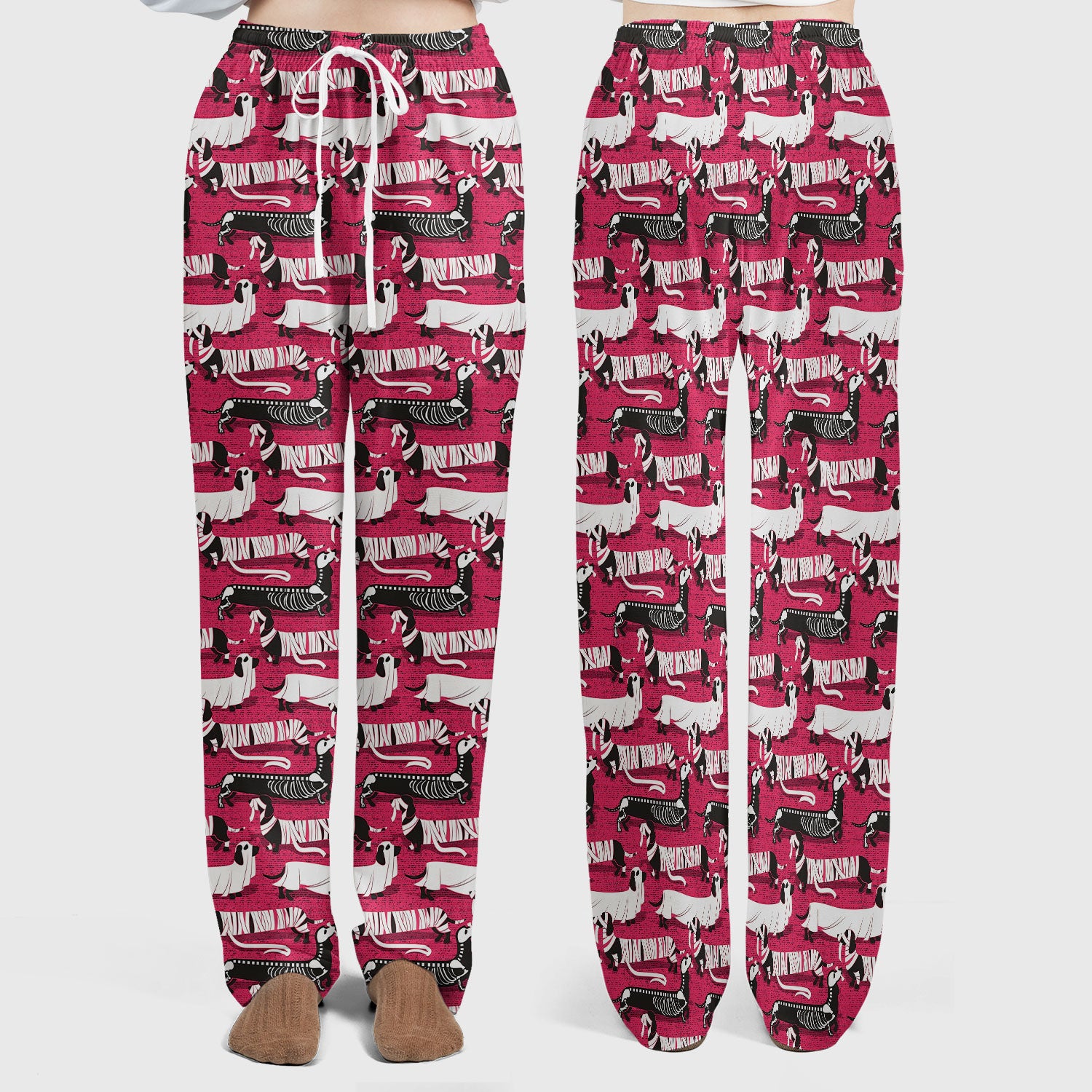 Halloween Scrub Set for Women - Spooky Skeleton Med Uniform - Dachshund Nursing Pants - Ugly Sweater for Wiener Dog Lover