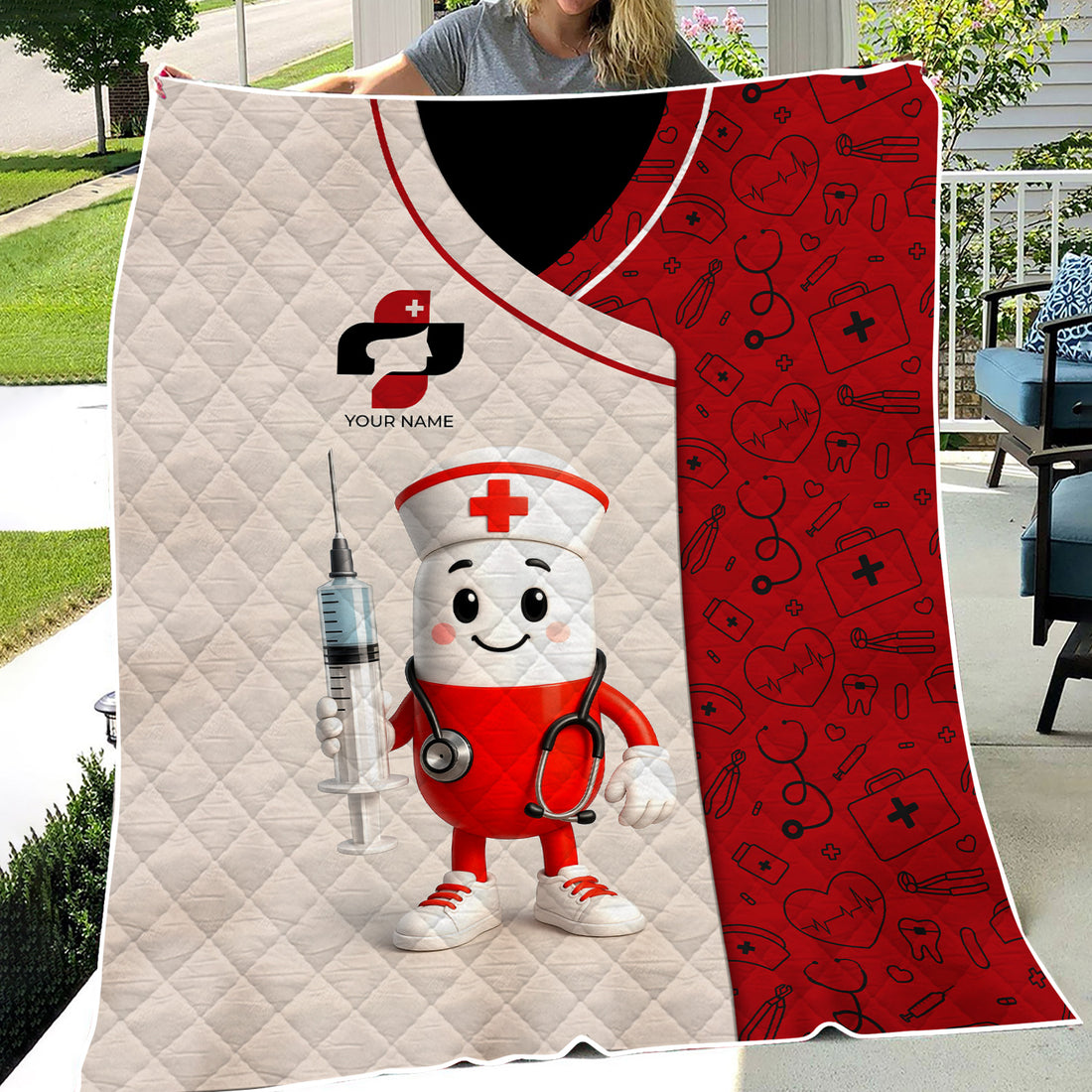 Personalized Nurse Blanket for Women - Cute Pill Design Throw for RN CNA - Funny Medical Gift Multiple Color Options