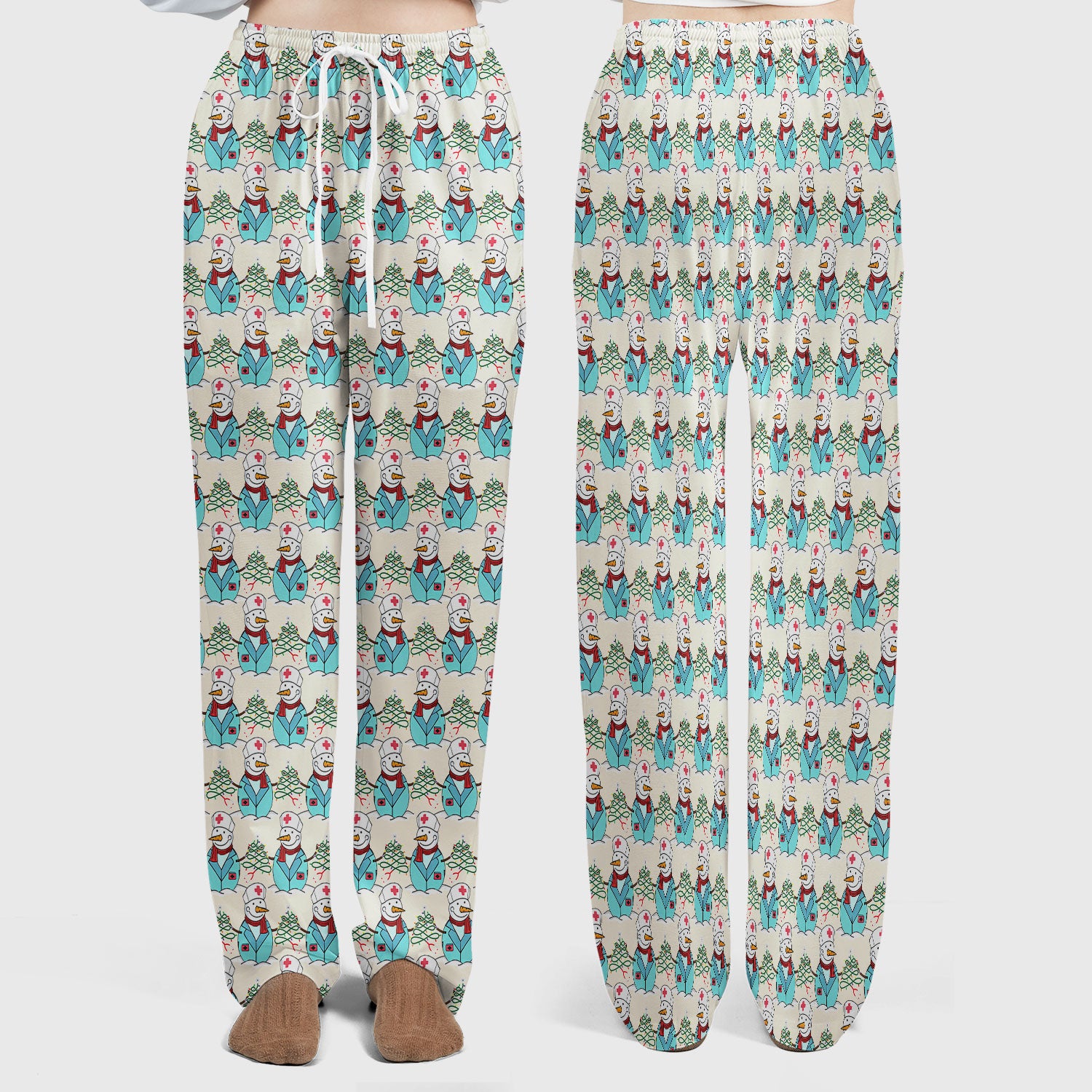 Christmas Snowman Nurse Scrub Pants - Holiday Med Uniform for Women - Comfortable Nursing Scrub Sets - Snowman Ugly Sweater Gift