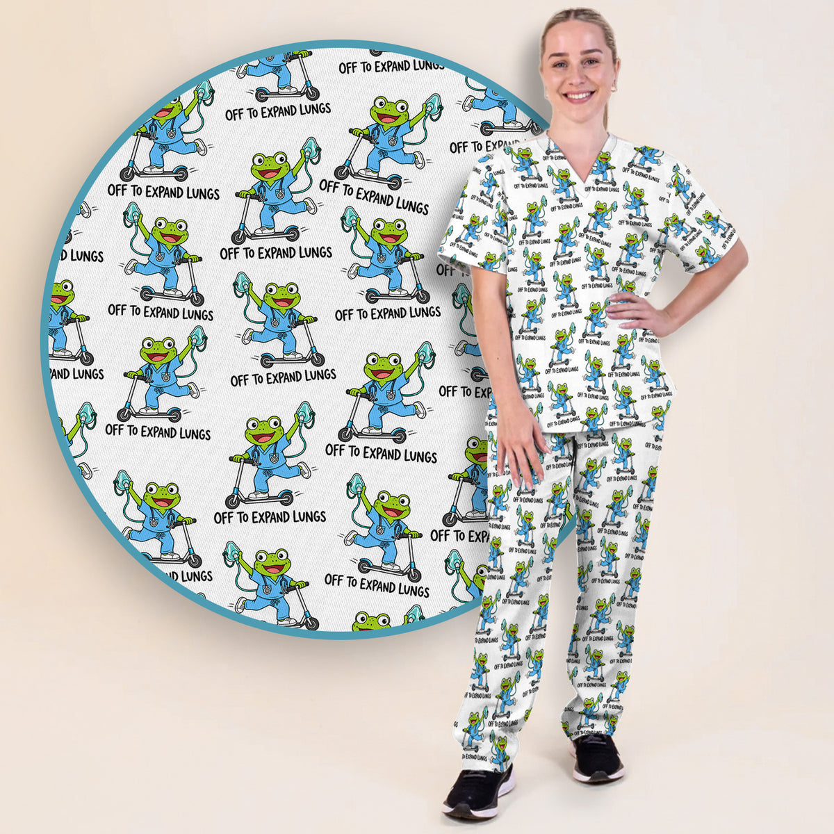 Buntes Kasack-Set mit Neon-Katzenköpfen, Schlupfhose und V-Ausschnitt-Oberteil