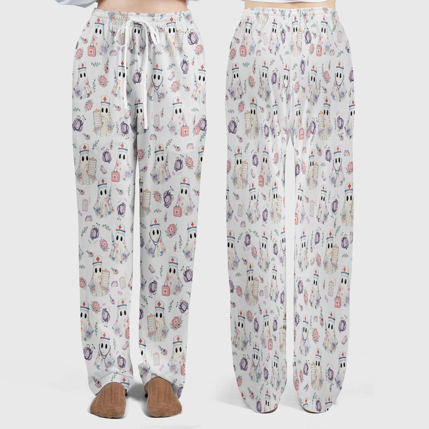 Ghost Nurse Medical Uniform - Cute Boo Halloween Scrub Set - Purple Pumpkin Scrub Pants - Funny Halloween Sweatshirts