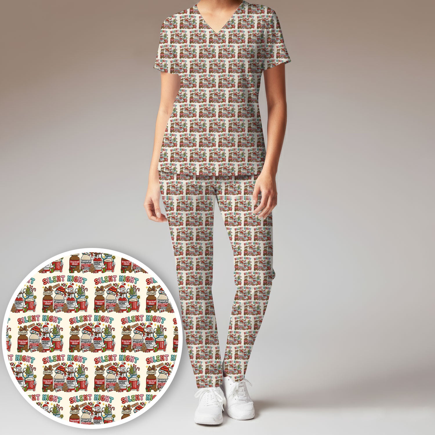 Silent Night Nurse Scrub Set, Funny Christmas Medical Scrub Shirt, Holiday Nursing Uniform