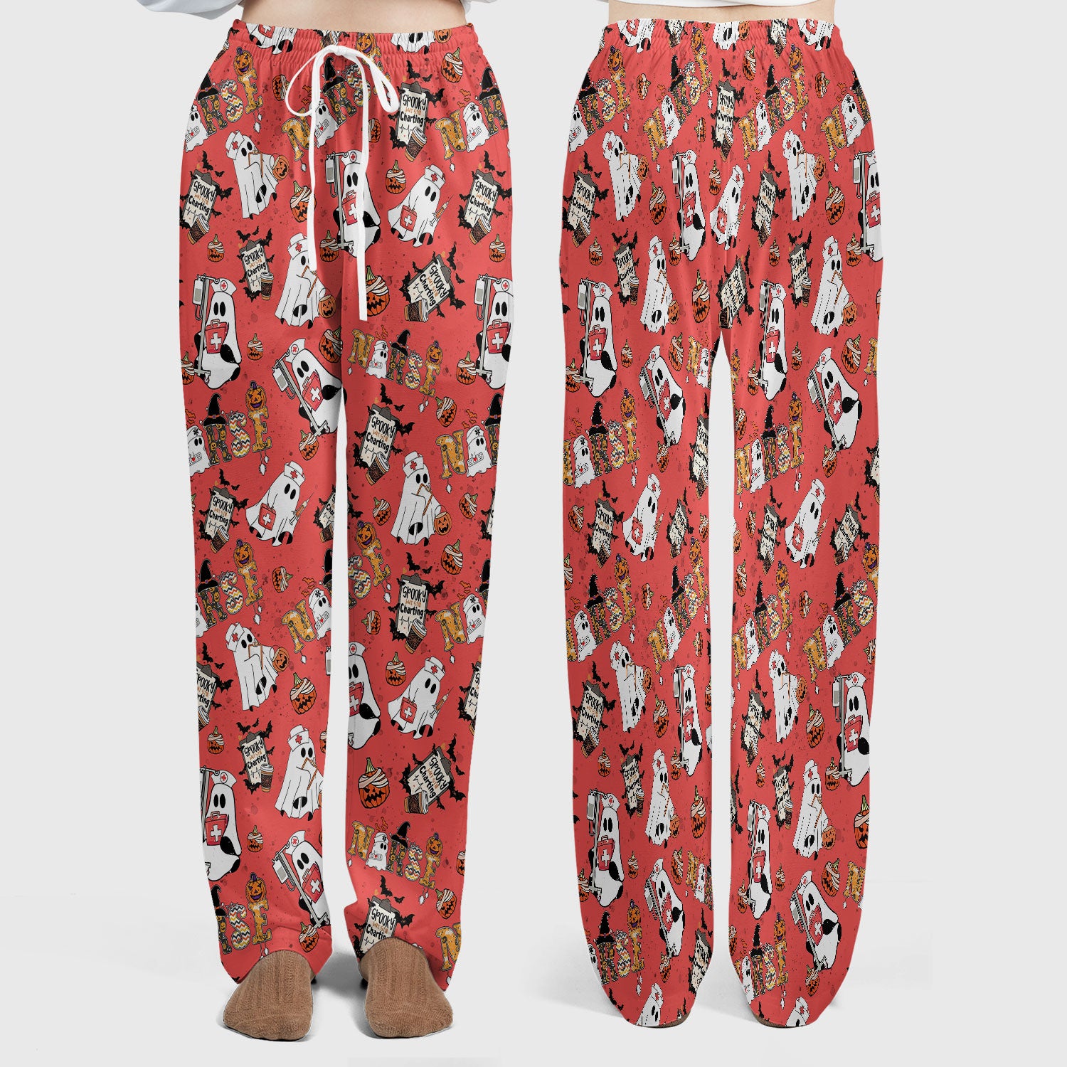 Halloween Women's Scrub Sets - Spooky But Still Charting Boo Nurse - Funny Scrub Pants and V Neck Top - Breathable Med Uniform