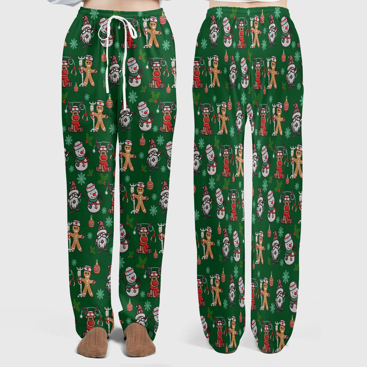 Reindeer Christmas Women's Scrub Sets - Gingerbread Cookies and Santa Claus Medical Uniform - Comfortable Scrubs for Nurses