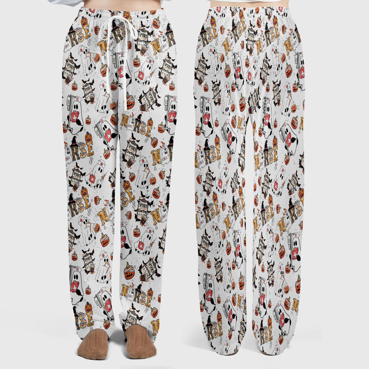 Halloween Women's Scrub Sets - Spooky But Still Charting - Funny Scrubs for Nurses - Horror Pumpkin Scrub Pants and V Neck Top