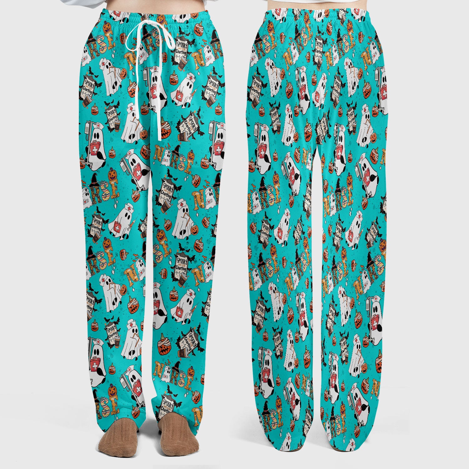 Halloween Women's Scrub Sets - Spooky But Still Charting - Funny Scrubs for Nurses - Horror Pumpkin Scrub Pants and V Neck Top