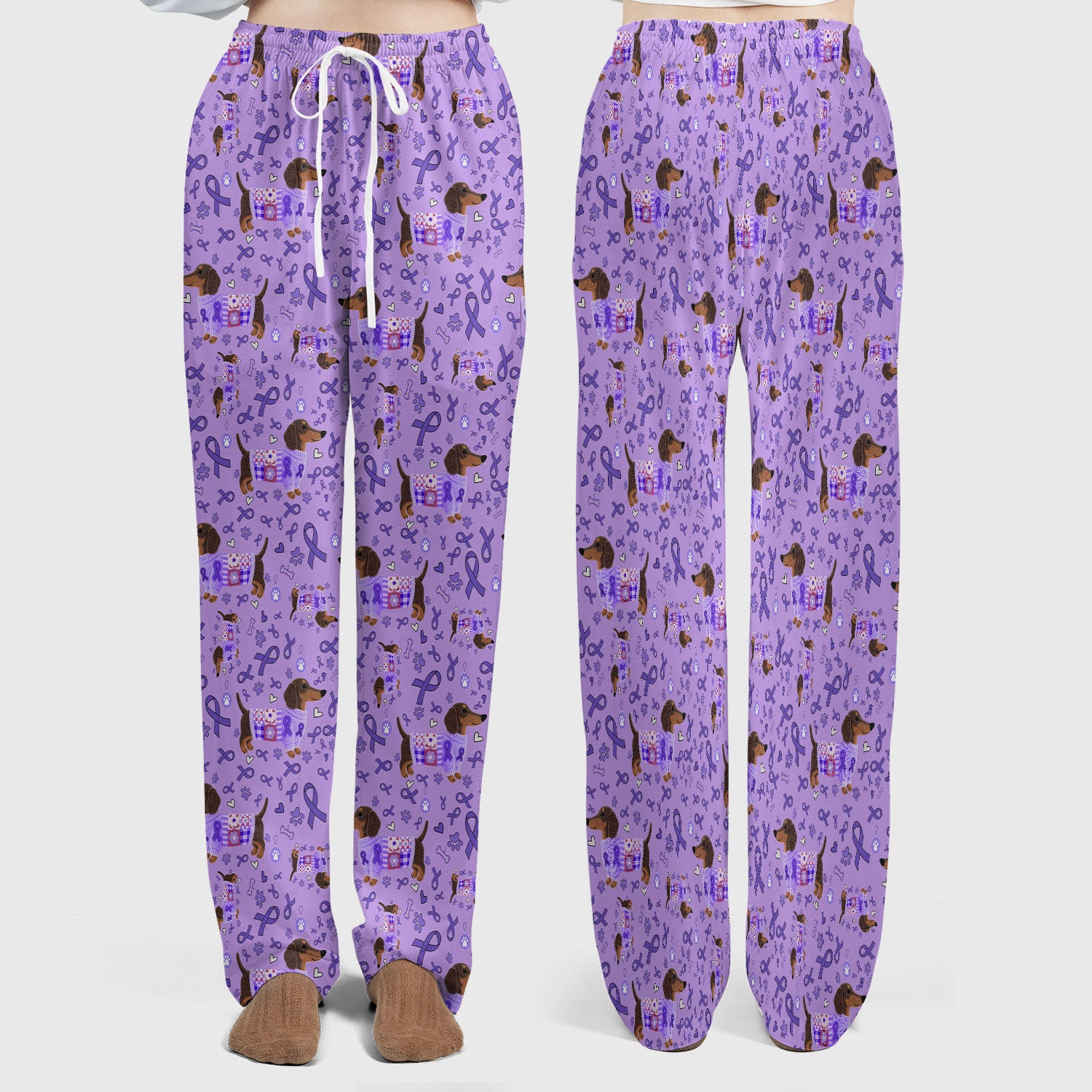 Wiener Dog Purple Ribbon Cancer Awareness Scrub Sets - Dachshund Nursing Uniform - Comfortable Scrubs for Nurses