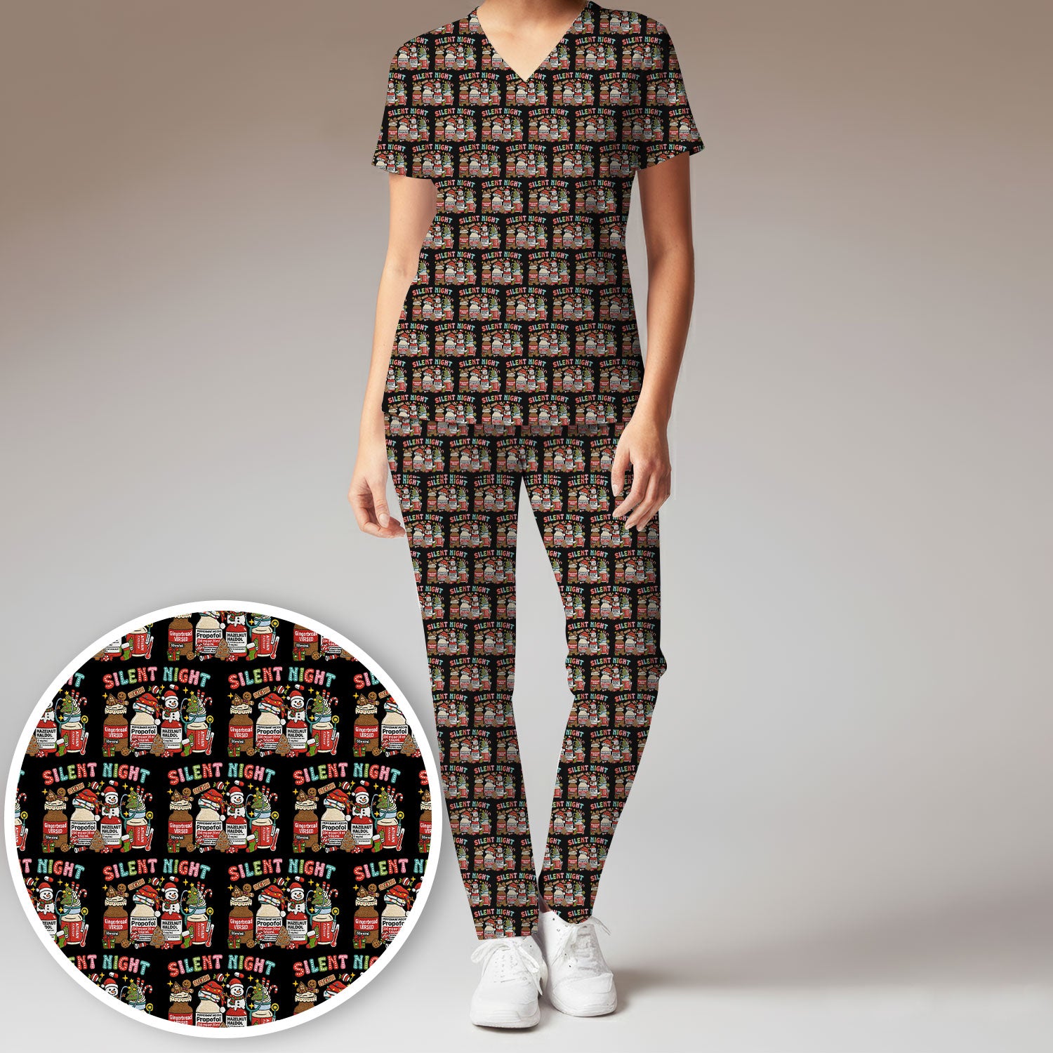 Silent Night Nurse Scrub Set, Funny Christmas Medical Scrub Shirt, Holiday Nursing Uniform