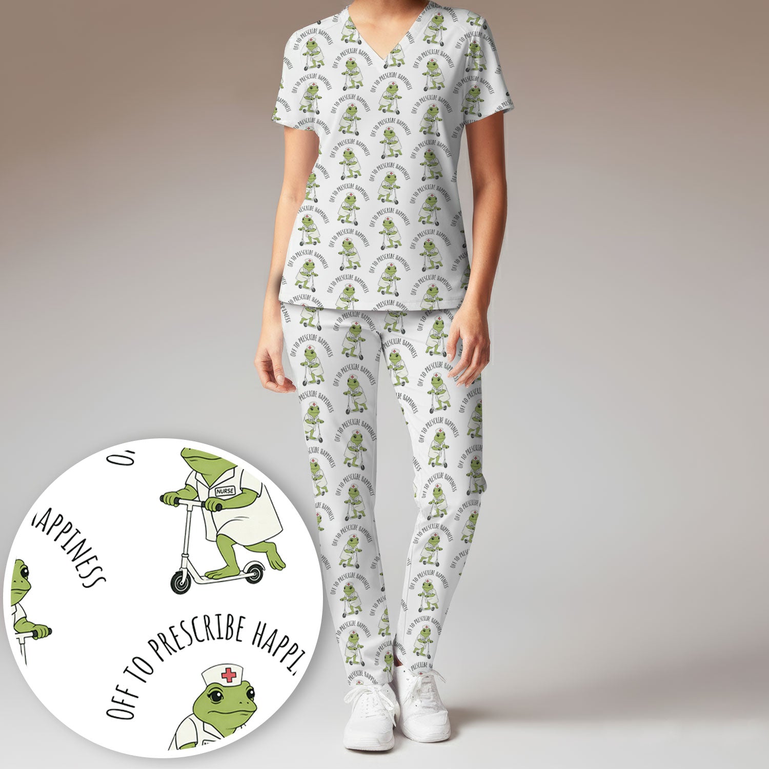 Cute Frog Nurse Off To Prescribe Happiness Scrub Set, Breathable Med Uniform
