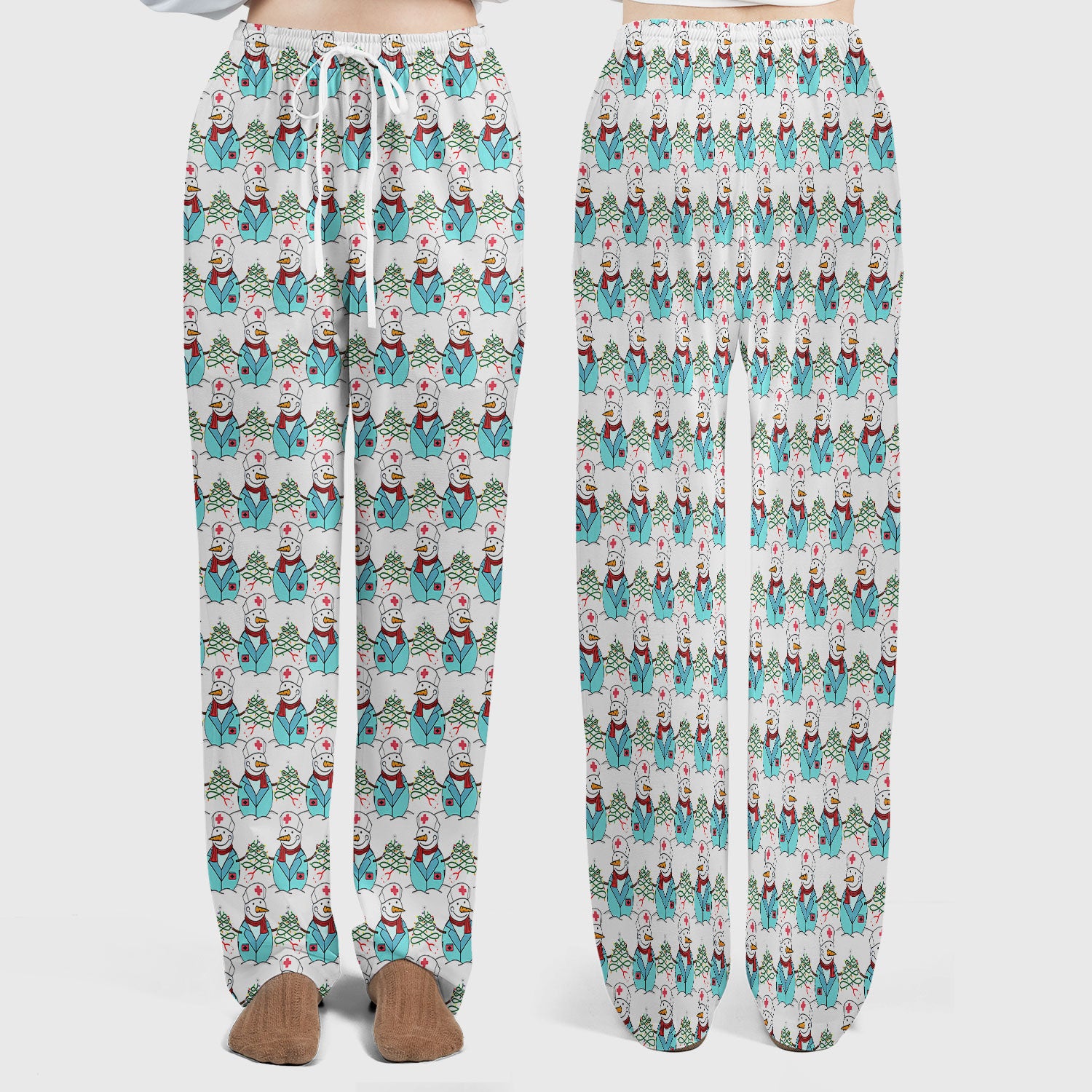 Snowman Nurse Scrub Pants - Xmas Med Uniform for Women - Comfortable Nursing Scrub Sets - Snowman Ugly Sweater Gift