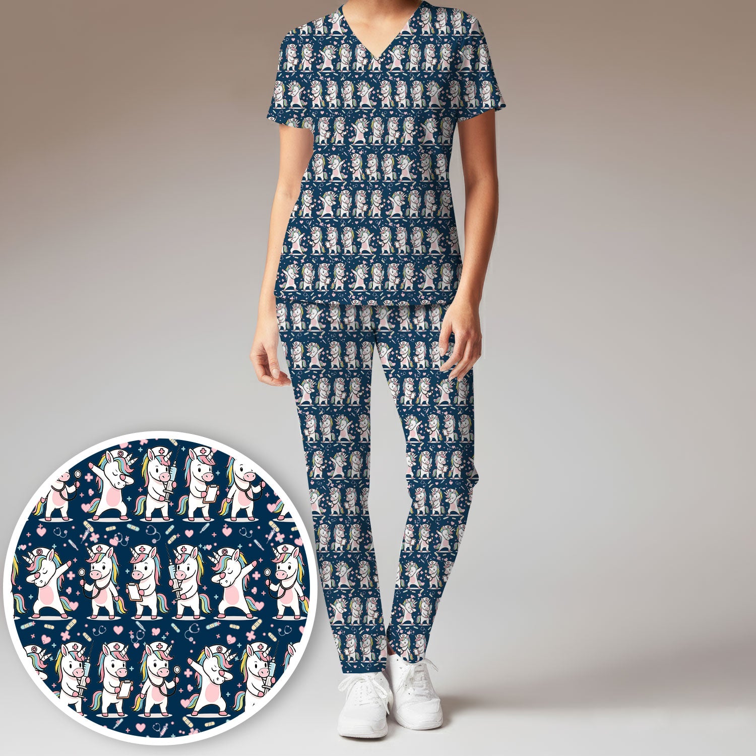 Cute Unicorn Nurse Scrub Set, Playful Medical Cartoon Nursing Shirt, Breathable Fabrics Nurse Uniform