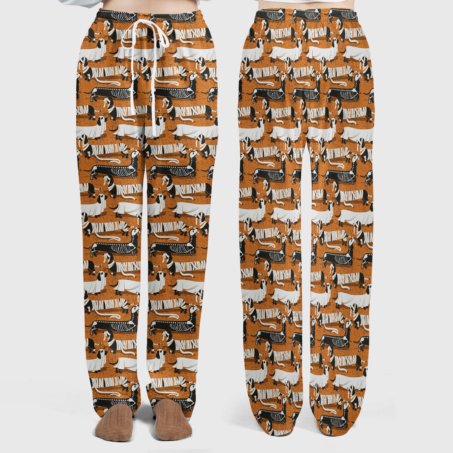 Halloween Scrub Set for Women - Spooky Skeleton Med Uniform - Dachshund Nursing Pants - Ugly Sweater for Wiener Dog Lover