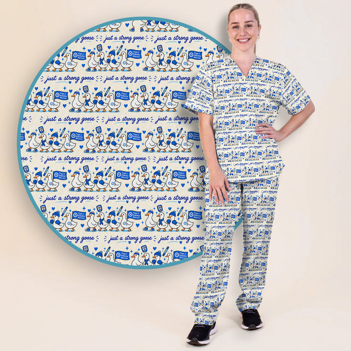 Buntes Kasack-Set mit Neon-Katzenköpfen, Schlupfhose und V-Ausschnitt-Oberteil