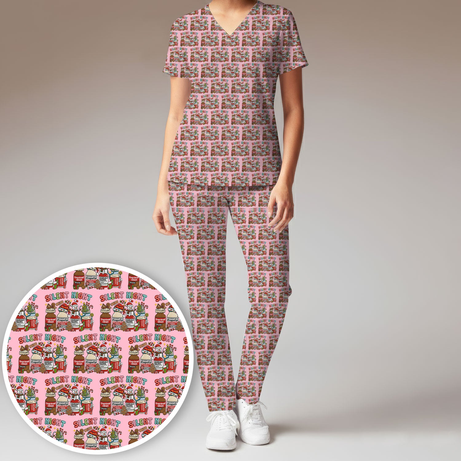 Silent Night Nurse Scrub Set, Funny Christmas Medical Scrub Shirt, Holiday Nursing Uniform