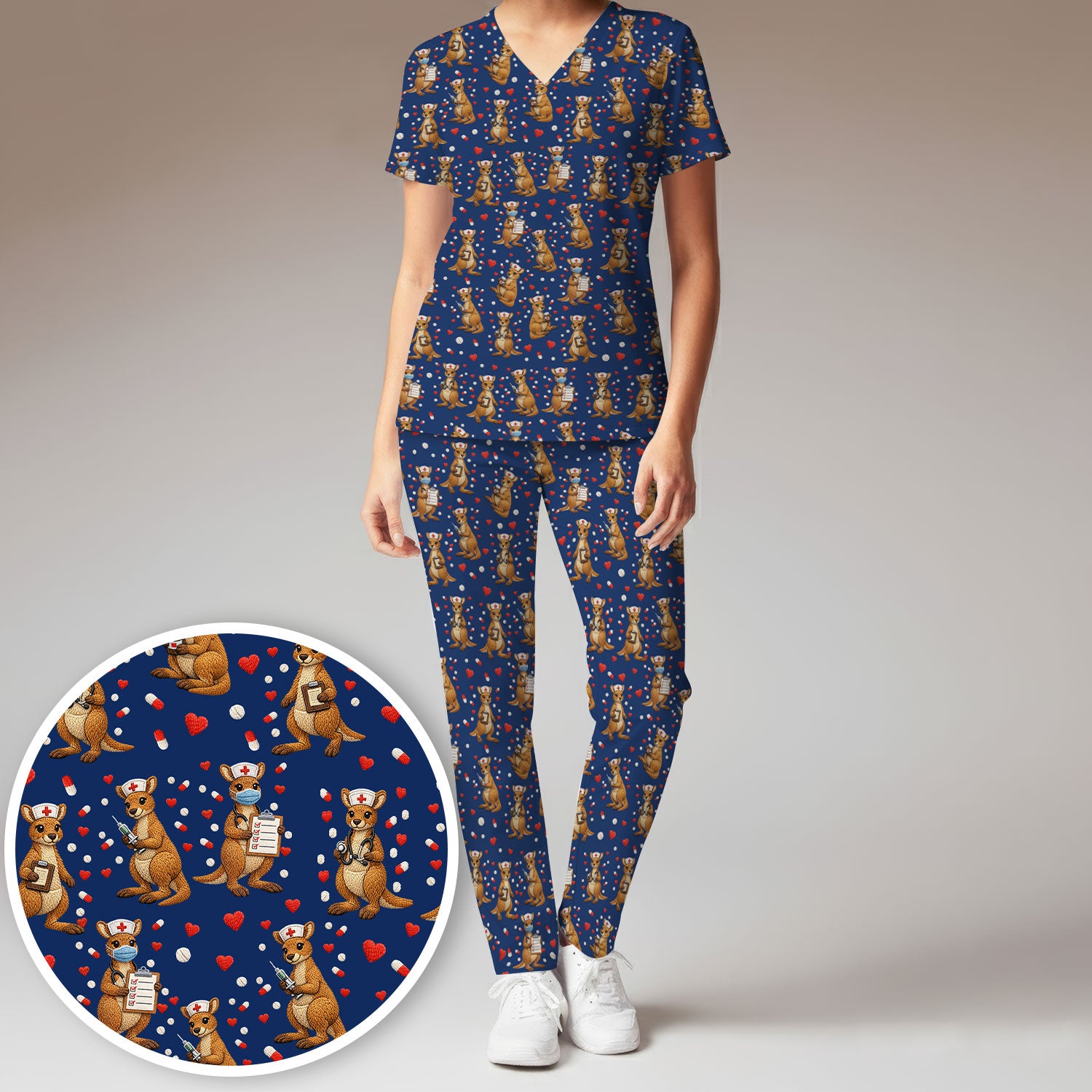 Kangaroo Nurse Scrub Set, Cute Medical Uniform For Women, Comfortable Scrubs For Nurses