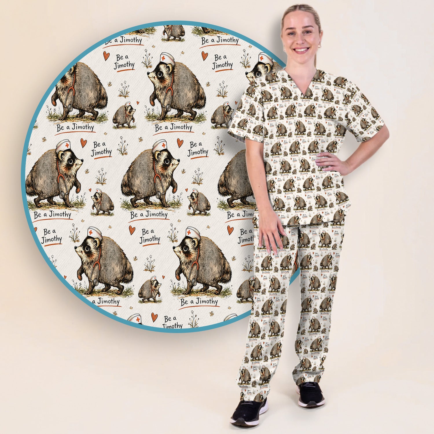 Funny Be A Jimothy Opossum Nurse Scrub Set, Scrub Pants and V Neck Top