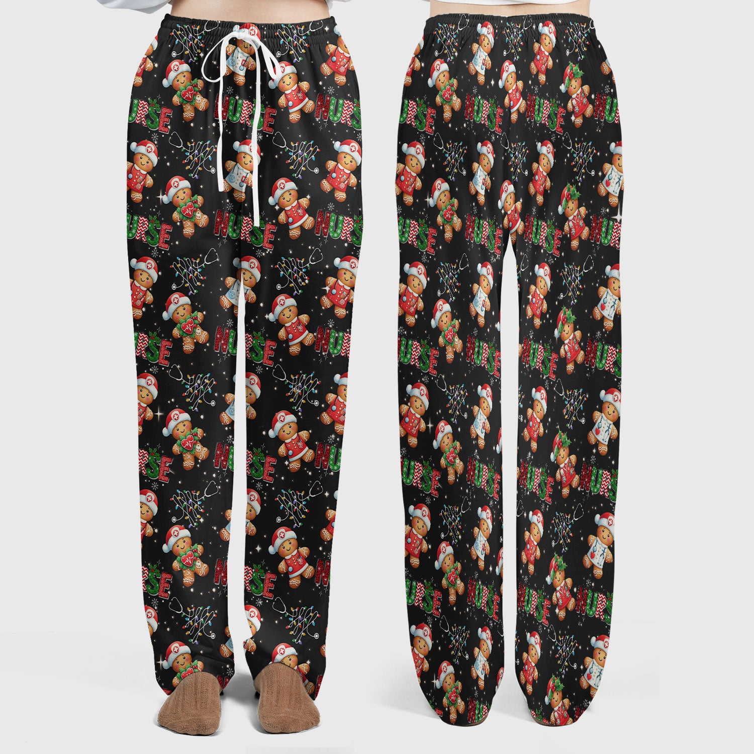 Christmas Gingerbread Women's Scrub Sets - Comfortable Scrubs for Nurses - Xmas Scrub Pants and V Neck Top for Her