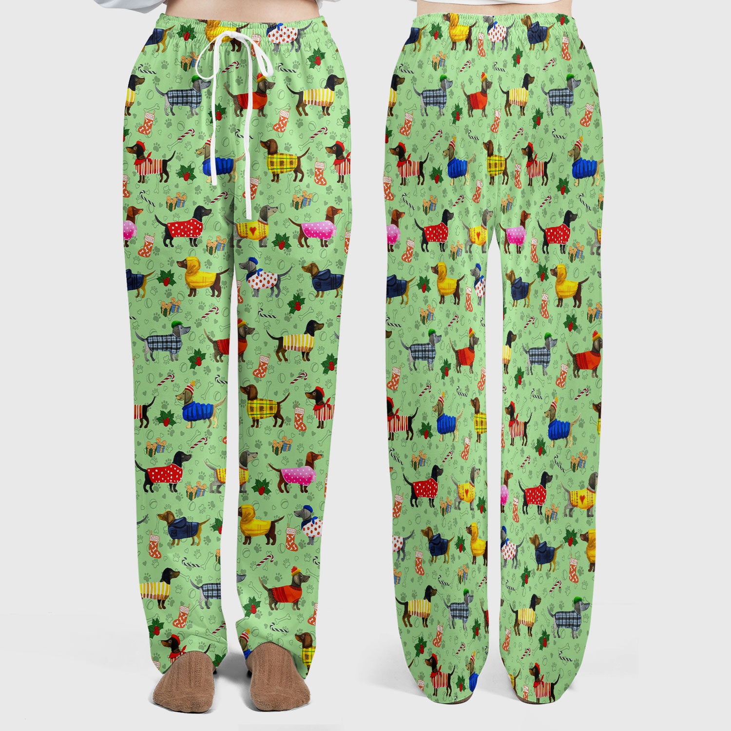 Dachshund Women Scrub Sets - Funny Wiener Dog Paw Prints Nurse Uniform - Comfortable Nursing Pants V Neck Shirt - Holiday Ugly Sweater