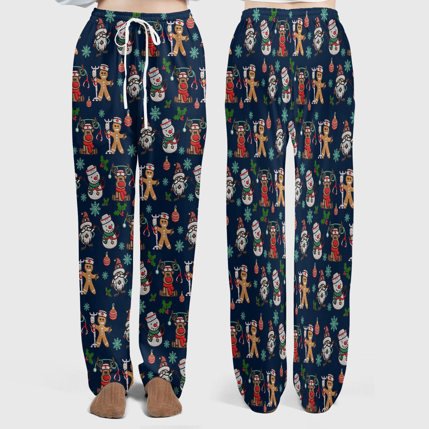 Reindeer Christmas Women's Scrub Sets - Gingerbread Cookies and Santa Claus Medical Uniform - Comfortable Scrubs for Nurses