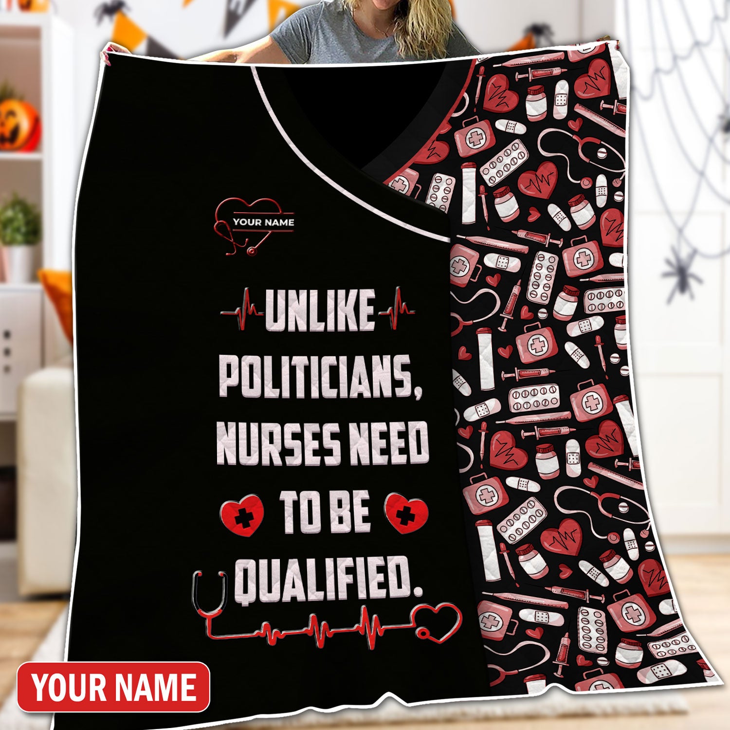 Personalized Funny Nurse Graphic Blanket, Custom Name Need To Be Qualified Nurse Blanket, Blankets For Nursing