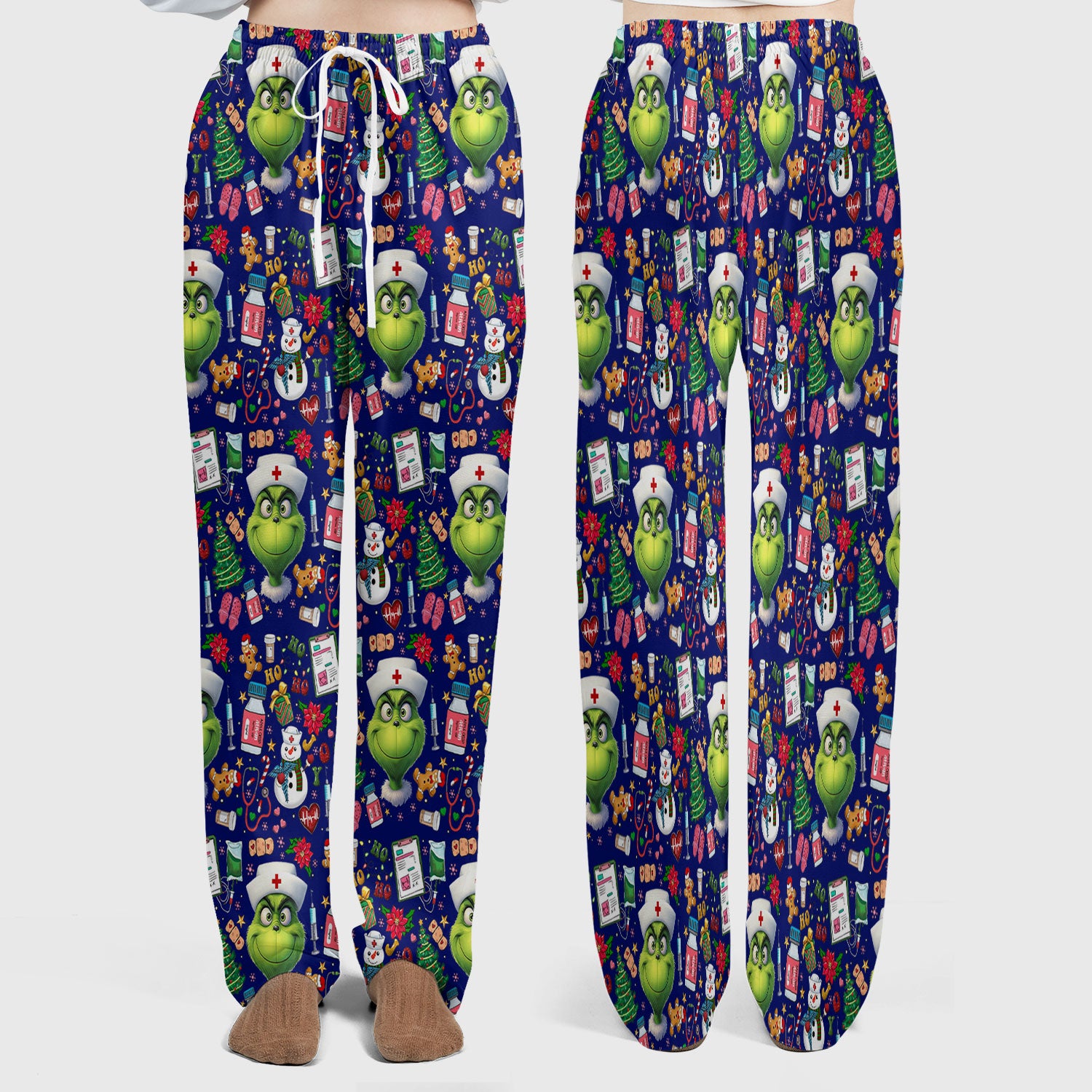 Funny Grinch Scrub Set for Women - Christmas Medical Uniform Top and Pants - Holiday Ugly Sweater Comfortable Nursing Outfit