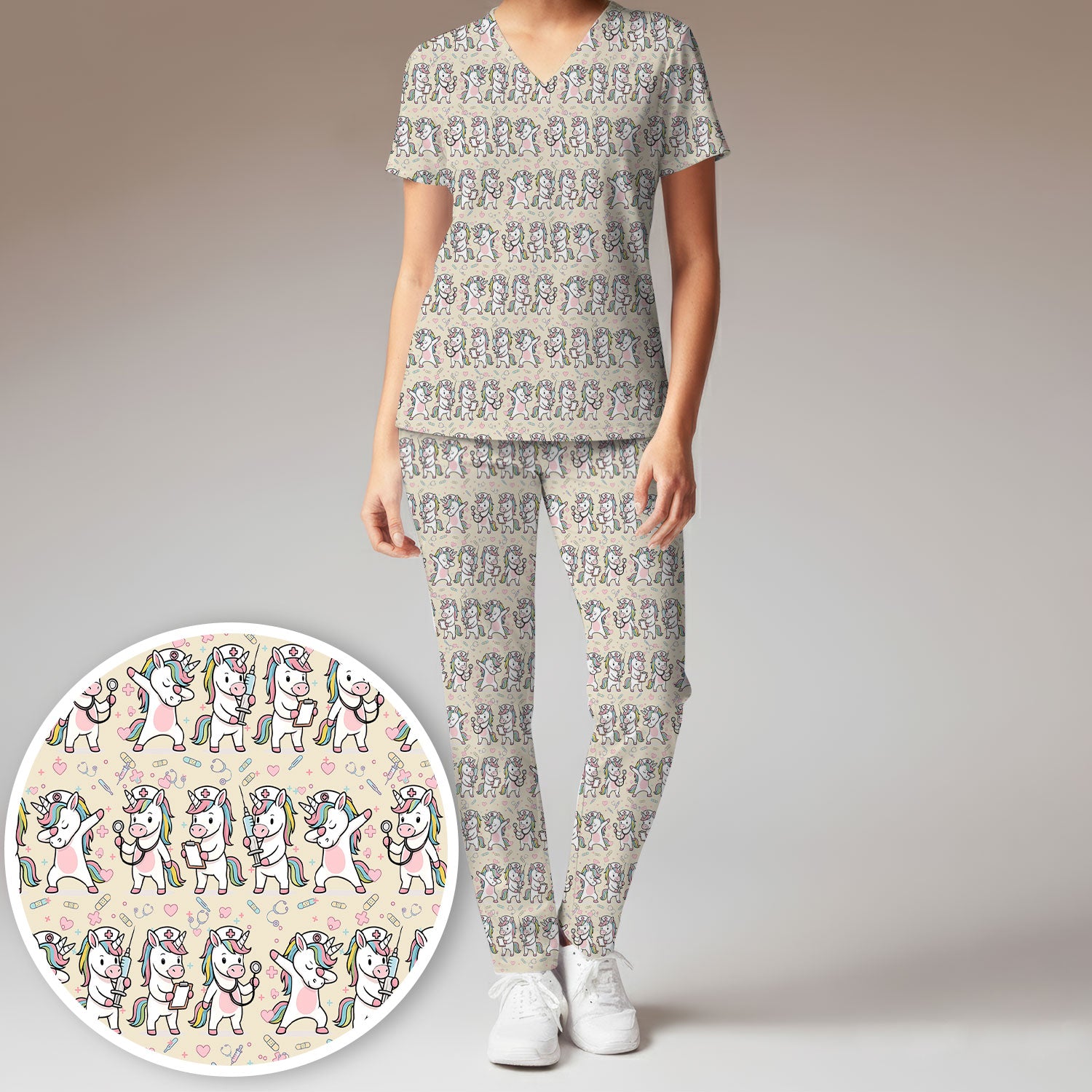 Cute Unicorn Nurse Scrub Set, Playful Medical Cartoon Nursing Shirt, Breathable Fabrics Nurse Uniform