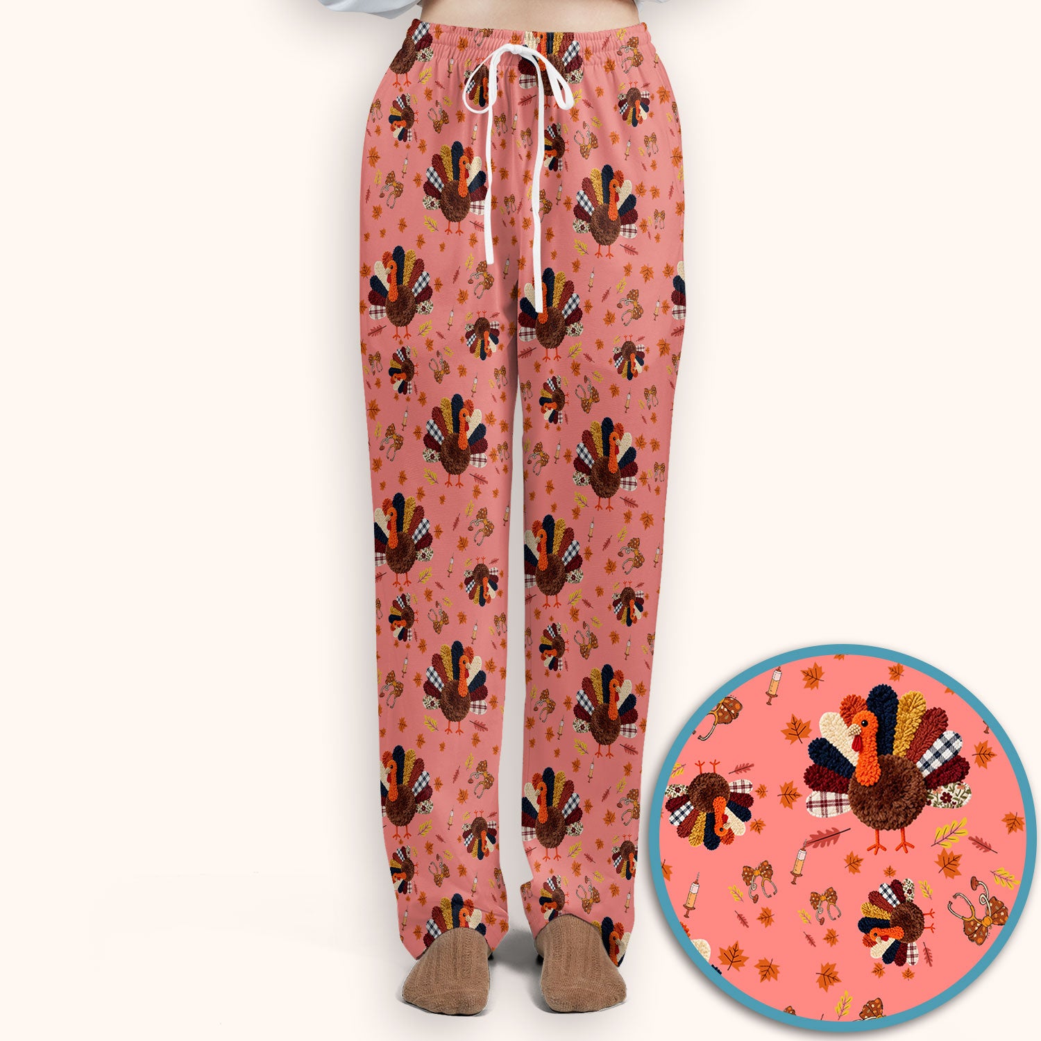 Thanksgiving Women's Scrub Sets - Funny Autumn Turkey Pants and V Neck Top - Breathable Fabrics Nursing Uniform