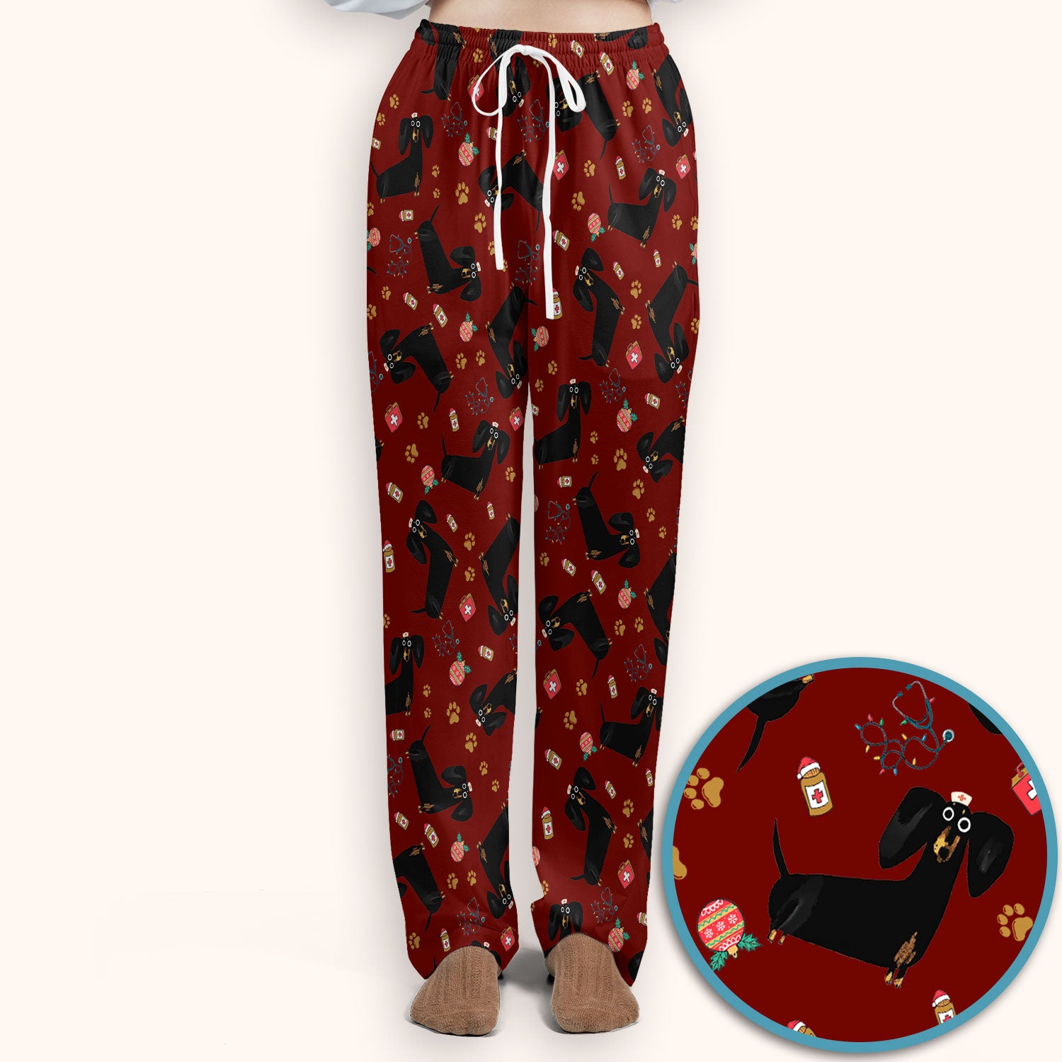Funny Wiener Dog Scrub Sets for Nurses - Cute Black Dachshund Pants and V Neck Top - Dog Lover Nursing Uniform Gift for Women
