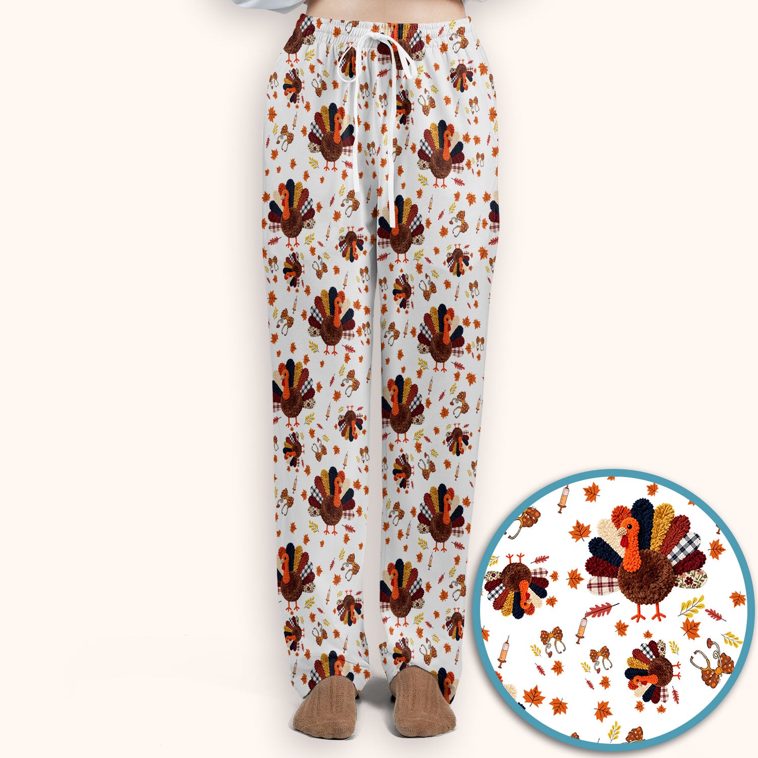 Thanksgiving Women's Scrub Sets - Funny Autumn Turkey Pants and V Neck Top - Breathable Fabrics Nursing Uniform