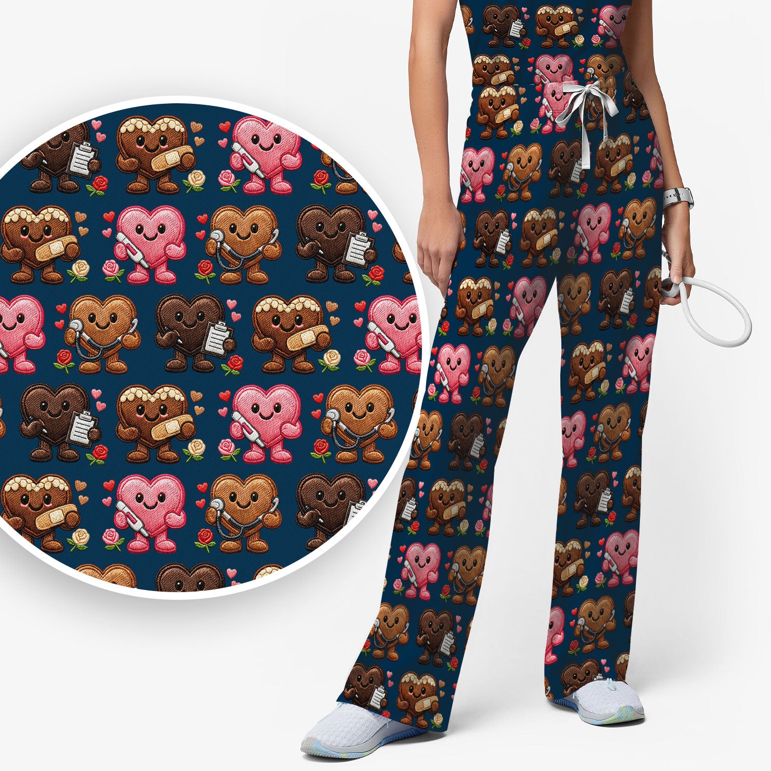 Valentine Heart Nurse Scrub Set, Cute Medical Love Pattern Shirt, Breathable Fabrics Nursing Uniform