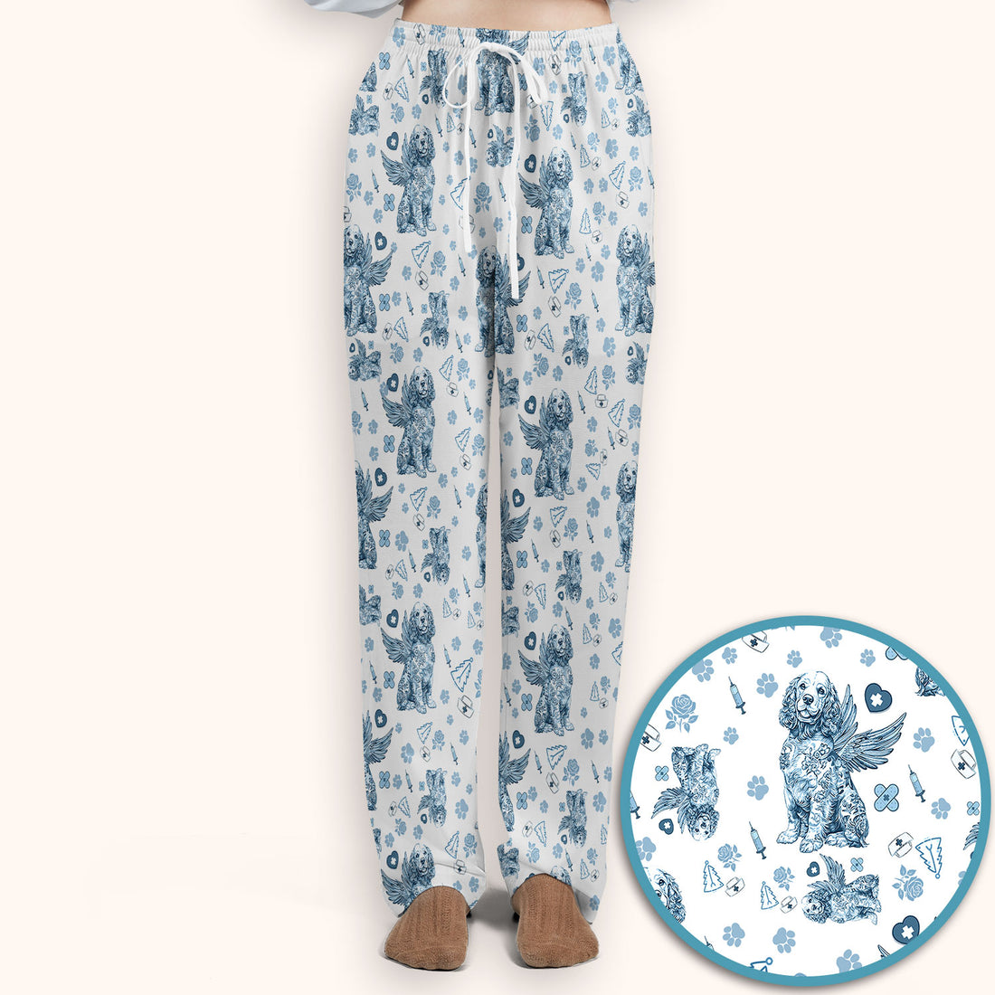 Toile De Jouy Scrub Set for Nurses - Angel Puppy Medical Uniform - Floral Dog in Heaven Gift for Women, Vet Techs, RN CNA LPN