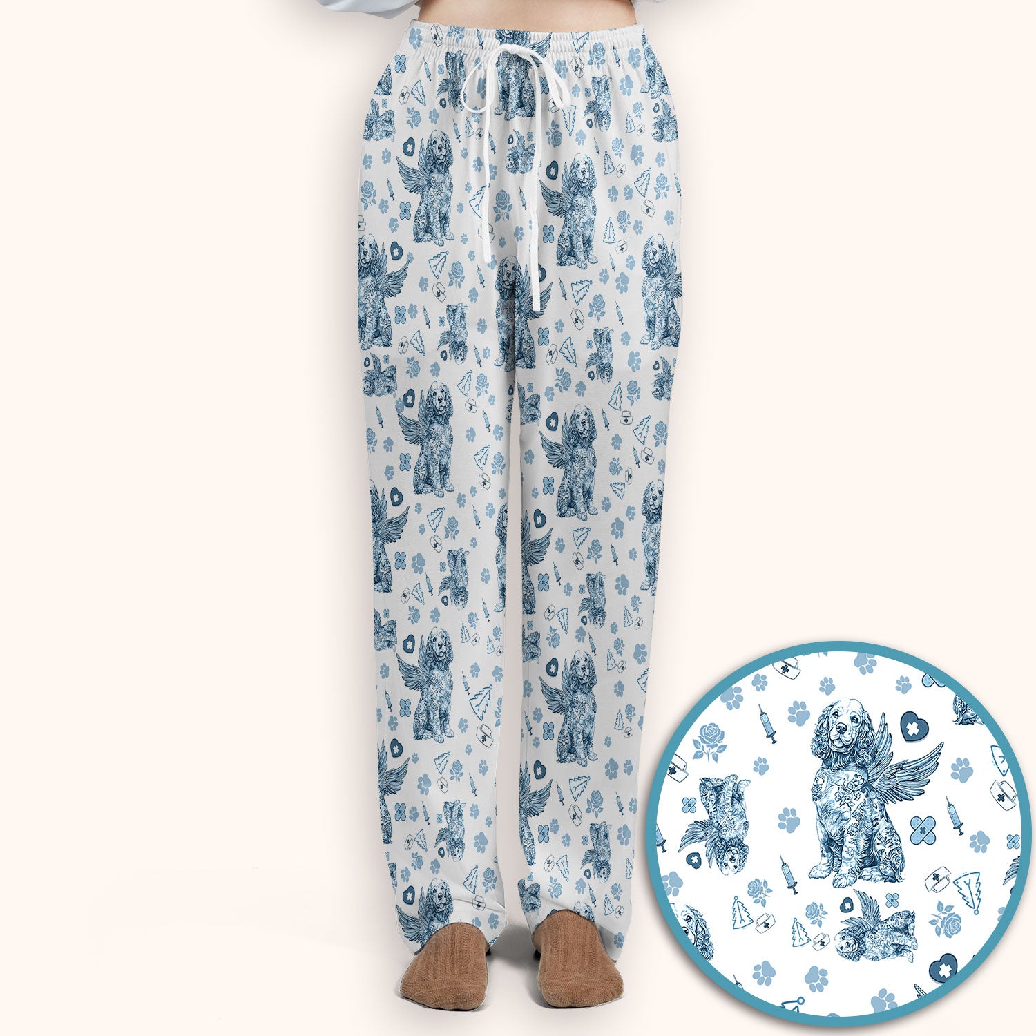 Toile De Jouy Scrub Set for Nurses - Angel Puppy Medical Uniform - Floral Dog in Heaven Gift for Women, Vet Techs, RN CNA LPN