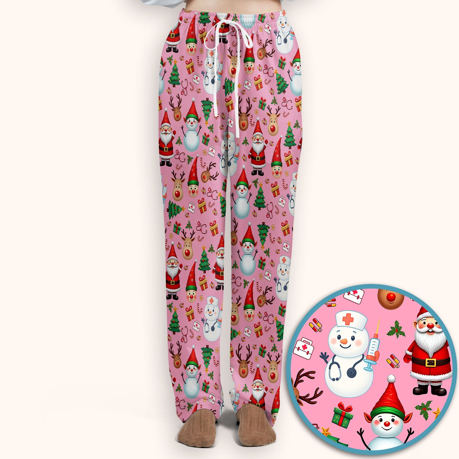 Christmas Scrub Set for Nurses - Cute Snowman Reindeer Santa Pattern - Holiday Medical Uniform RN CNA LPN Gift