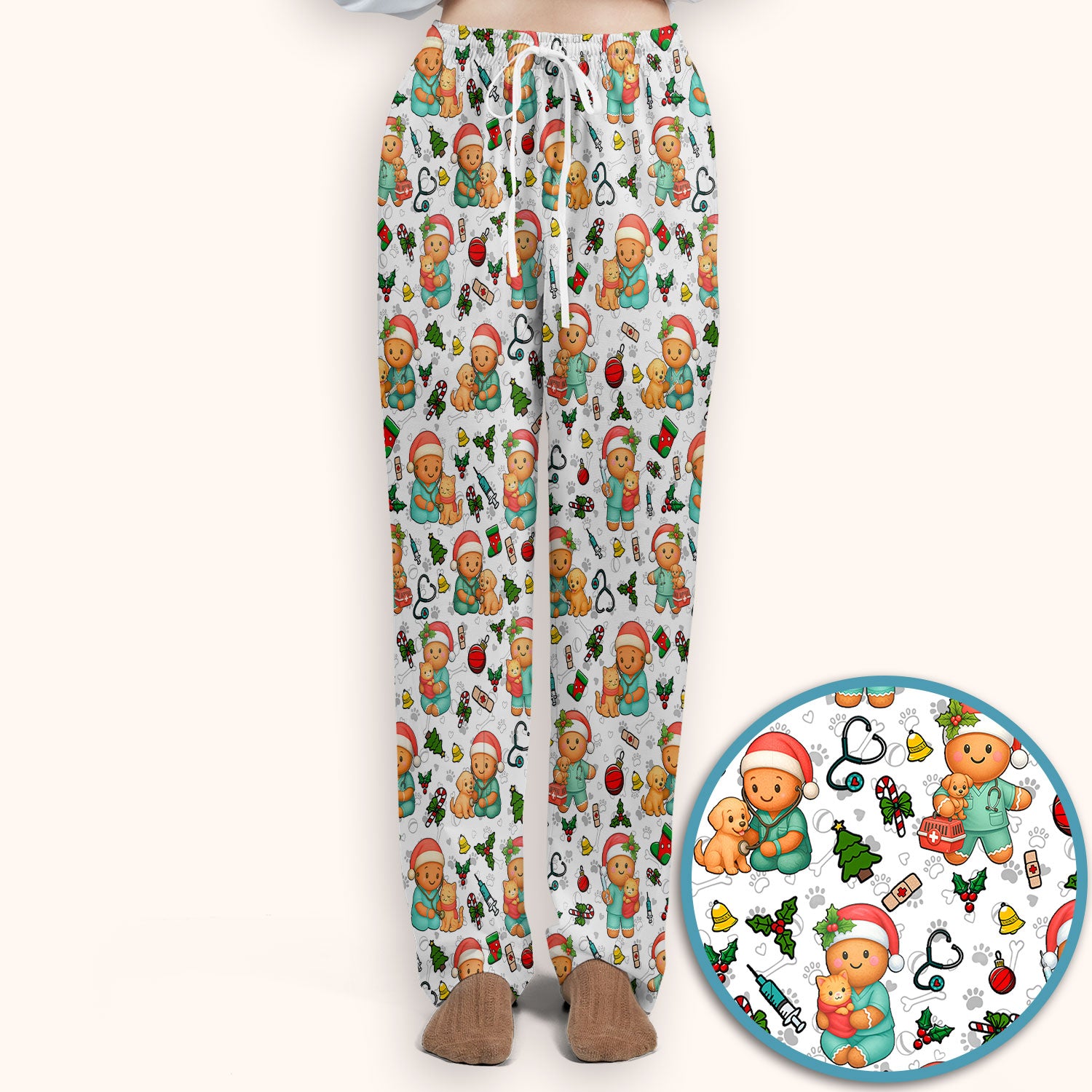Cute Pharmacy Christmas Scrub Set – Funny Gingerbread Nurse Print Shirt – Festive Holiday Medical Uniform for Pharmacy Tech and Doctor