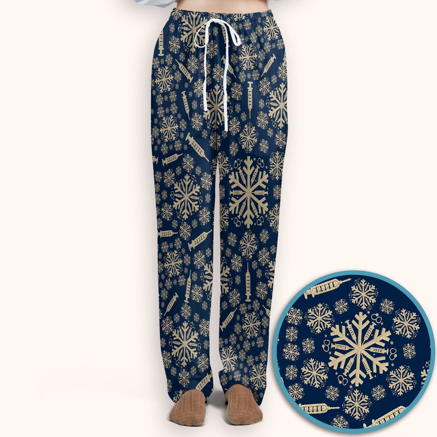 Snowflake Syringe Scrubs Pants and V Neck Top for Women - Winter Snow Medical Set - Funny Christmas Gift for Nurse