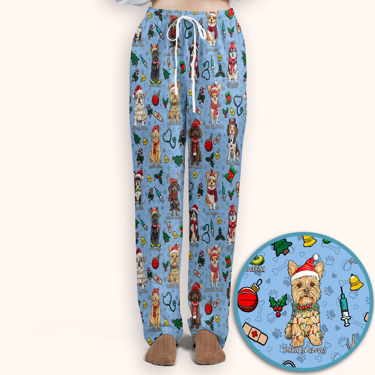 Christmas Dog Scrub Set for Nurses - Dachshund, Husky, Poodle, Corgi & Labrador Holiday Scrub Top and Pants - Funny Santa Medical Shirt