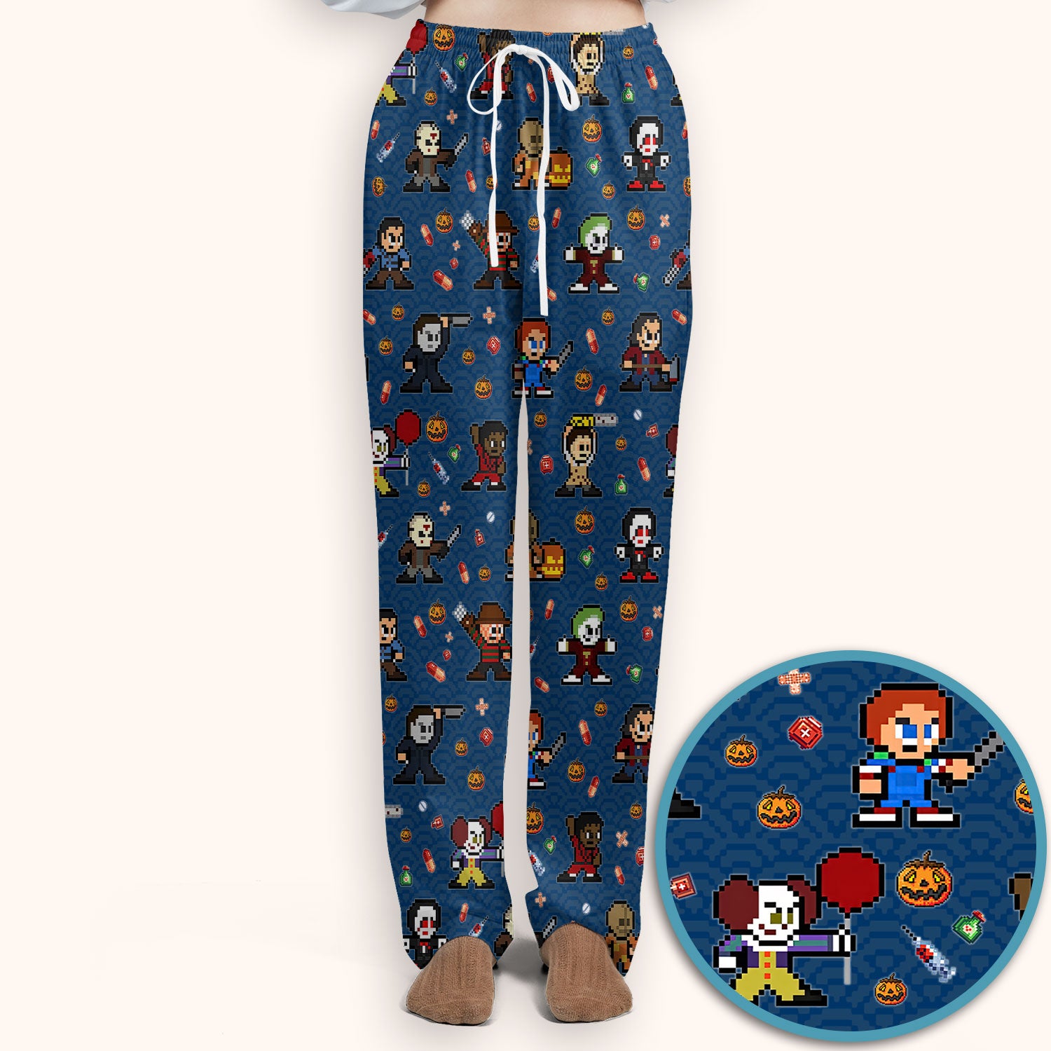 Halloween Women's Scrub Sets - Comfortable Scrubs for Nurses - Scary Character Scrub Pants and V Neck Top - Med Uniform for Her