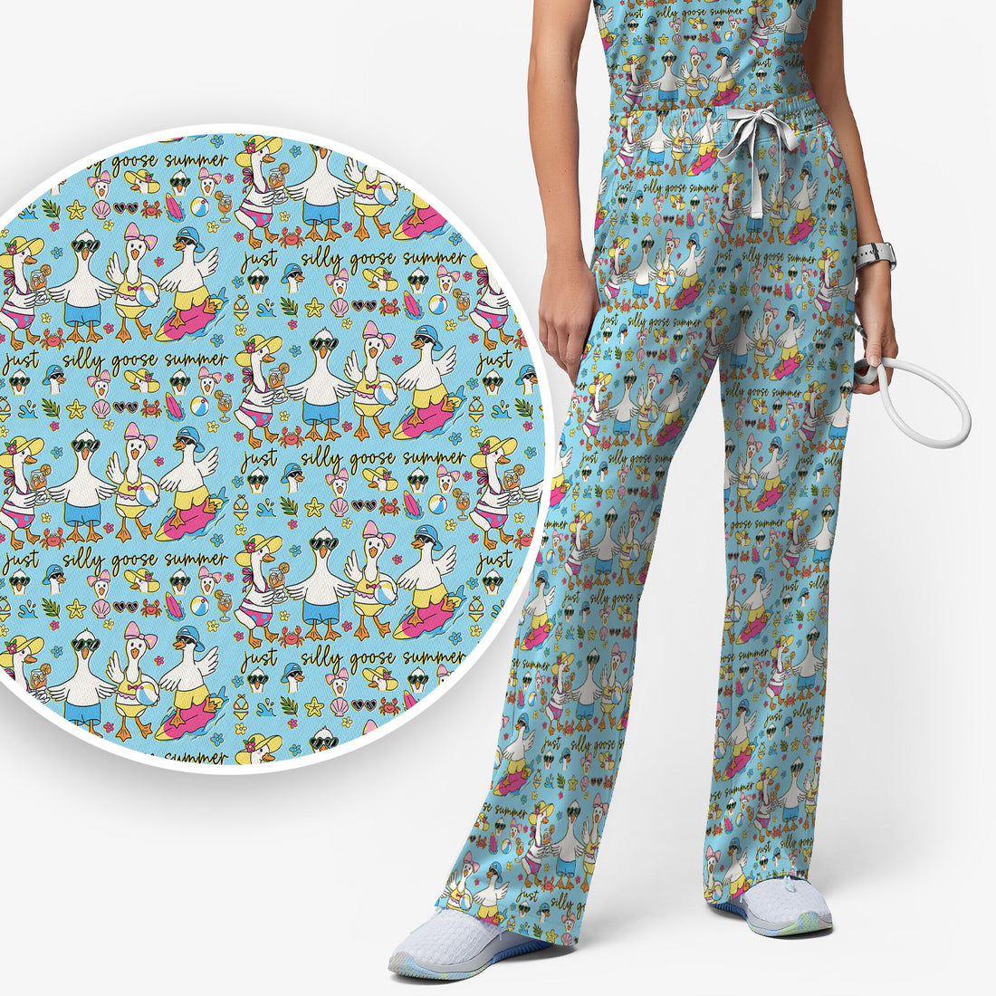 Silly Goose Summer Pattern Scrub Top, Breathable Fabrics Nursing Uniform
