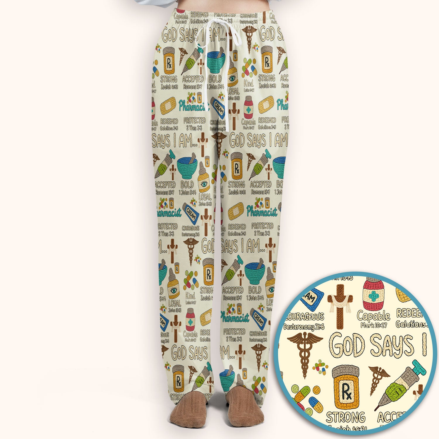 God Says I Am Pharmacist Scrub Set - Christian Pharmacy Scrubs Pants and V Neck Top for Women - Bible Verse Nurse Shirt