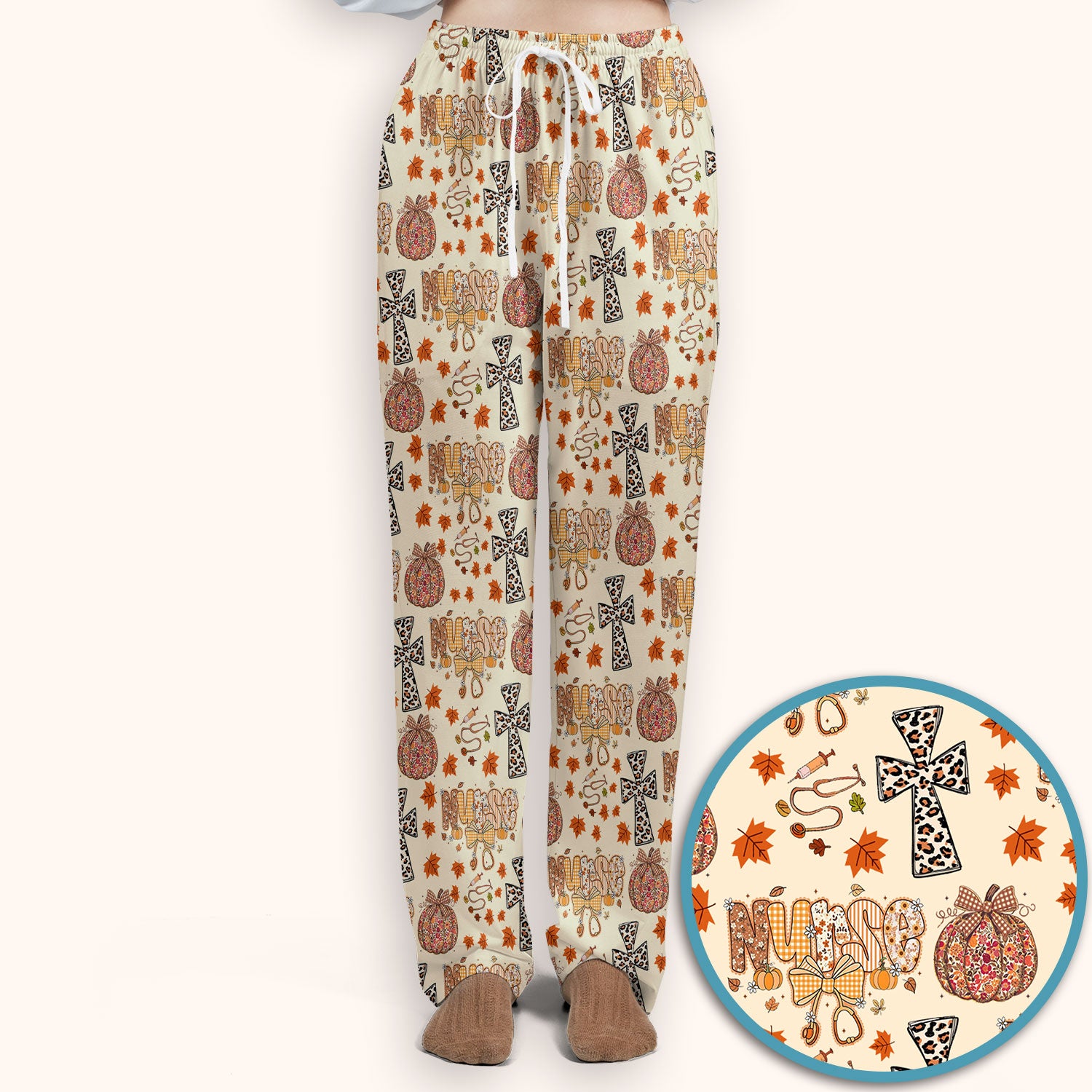 I Will Praise Him In Every Season - Boho Pumpkin Leopard Cross Fall Scrub Sets for Nurse - Thanksgiving Med Uniform for Women