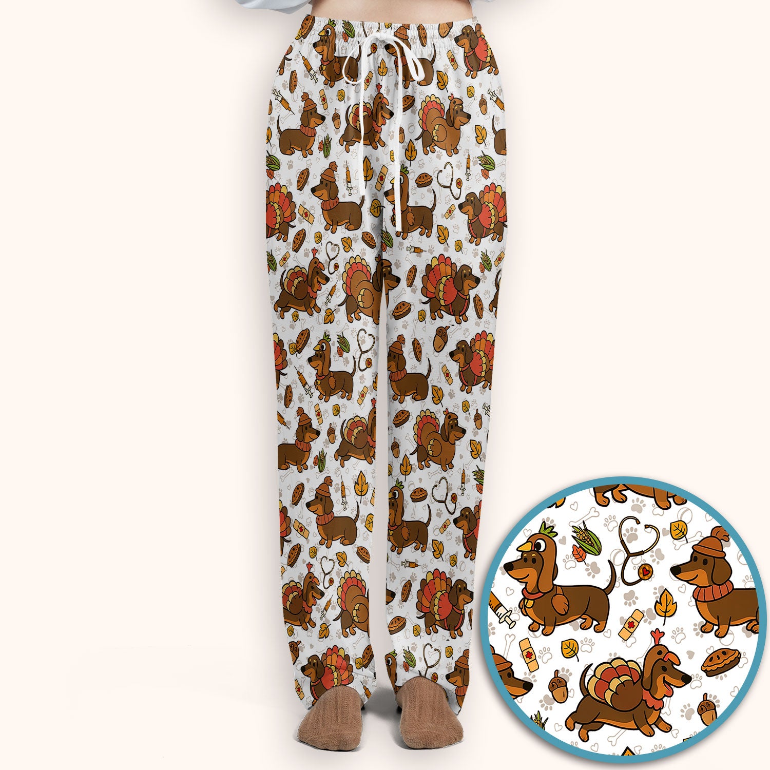 Thanksgiving Dachshund Scrubs Set - Cute Dog Turkey Medical Uniform for Nurses - Funny Holiday Gift for RN CNA LPN
