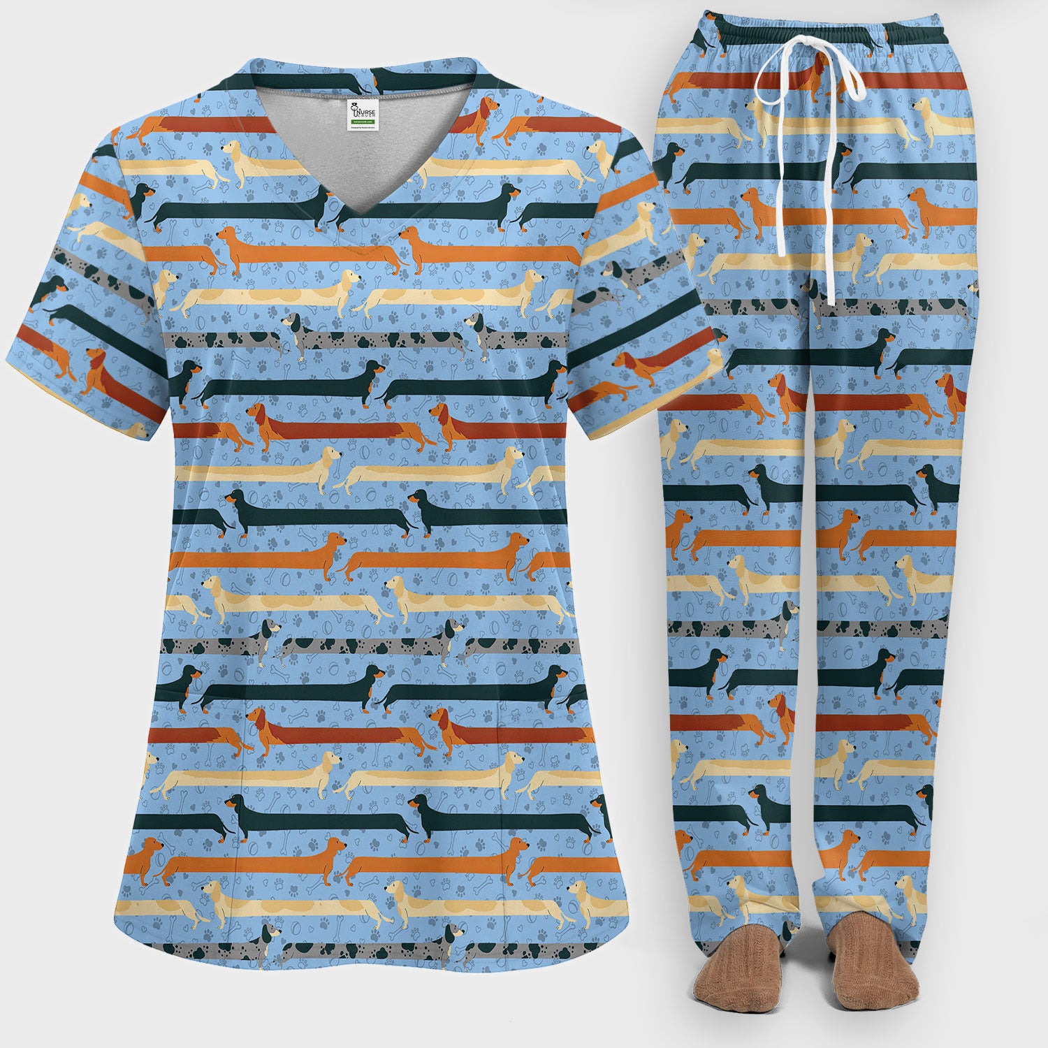 Dachshund Women's Scrub Sets - Comfortable Scrubs for Nurses - It's Been A Long Day Scrub Pants and V Neck Top